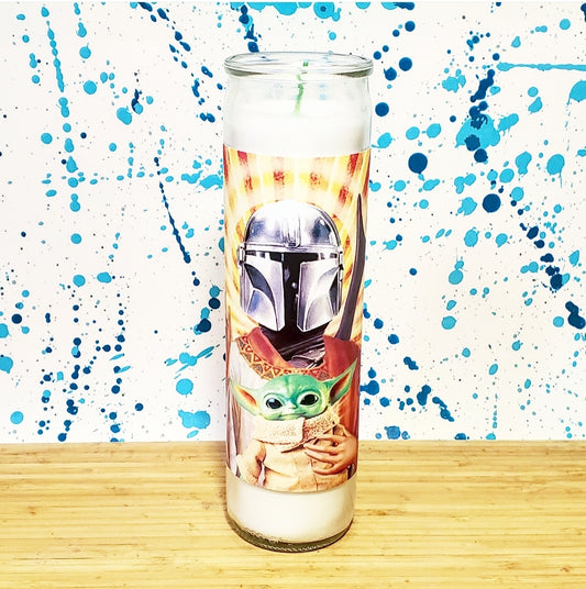 MANDO with BABYYODA CELEBRITY SAINT CANDLE